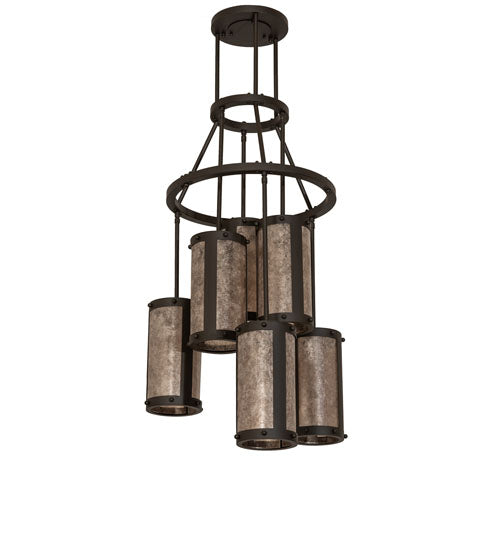 Meyda Lighting Cartier 24" 6-Light Oil Rubbed Bronze Cascading Chandelier With Silver Mica Shade Glass