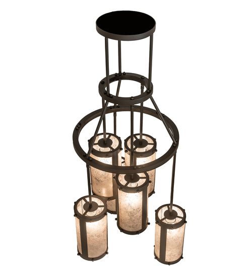Meyda Lighting Cartier 24" 6-Light Oil Rubbed Bronze Cascading Chandelier With Silver Mica Shade Glass