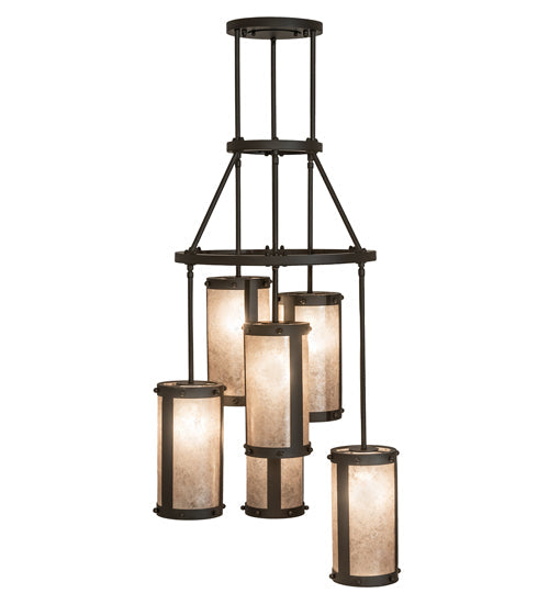 Meyda Lighting Cartier 24" 6-Light Oil Rubbed Bronze Cascading Chandelier With Silver Mica Shade Glass