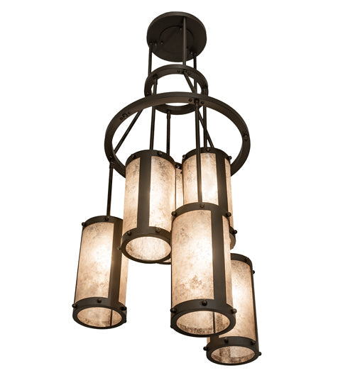 Meyda Lighting Cartier 24" 6-Light Oil Rubbed Bronze Cascading Chandelier With Silver Mica Shade Glass