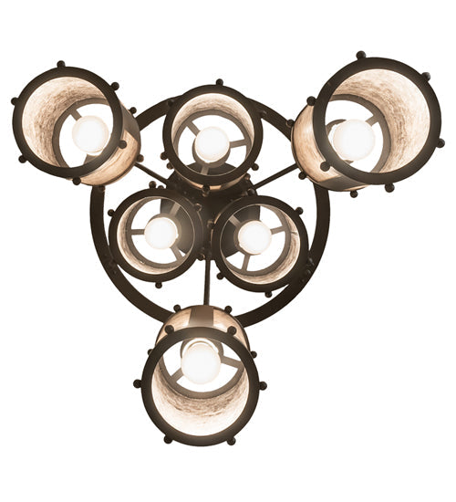 Meyda Lighting Cartier 24" 6-Light Oil Rubbed Bronze Cascading Chandelier With Silver Mica Shade Glass