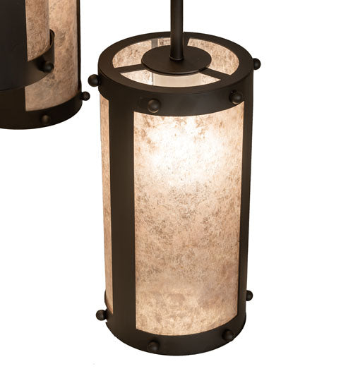 Meyda Lighting Cartier 24" 6-Light Oil Rubbed Bronze Cascading Chandelier With Silver Mica Shade Glass