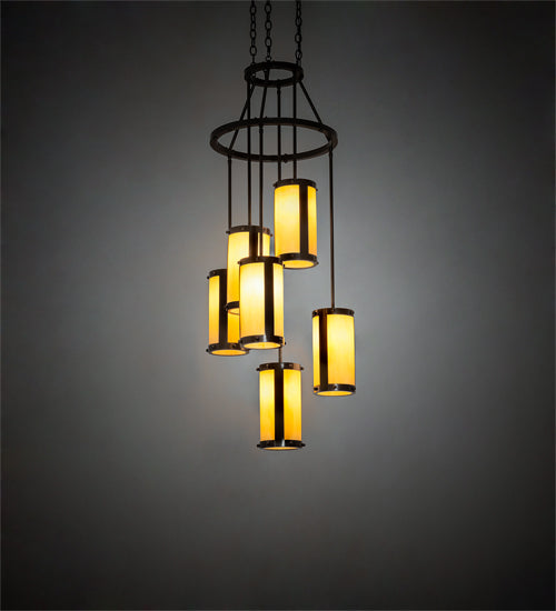 Meyda Lighting Cartier 24" 6-Light Timeless Bronze Cascading Chandelier With Amber Tawnyrock Idalight Shade