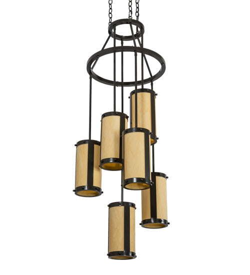 Meyda Lighting Cartier 24" 6-Light Timeless Bronze Cascading Chandelier With Amber Tawnyrock Idalight Shade