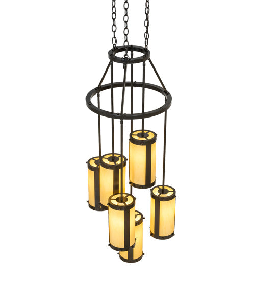 Meyda Lighting Cartier 24" 6-Light Timeless Bronze Cascading Chandelier With Amber Tawnyrock Idalight Shade