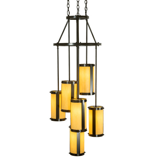 Meyda Lighting Cartier 24" 6-Light Timeless Bronze Cascading Chandelier With Amber Tawnyrock Idalight Shade