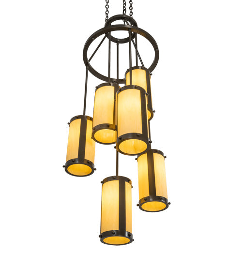 Meyda Lighting Cartier 24" 6-Light Timeless Bronze Cascading Chandelier With Amber Tawnyrock Idalight Shade