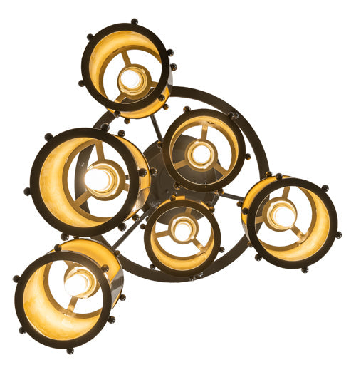 Meyda Lighting Cartier 24" 6-Light Timeless Bronze Cascading Chandelier With Amber Tawnyrock Idalight Shade