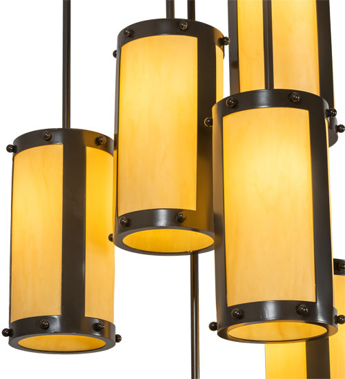 Meyda Lighting Cartier 24" 6-Light Timeless Bronze Cascading Chandelier With Amber Tawnyrock Idalight Shade