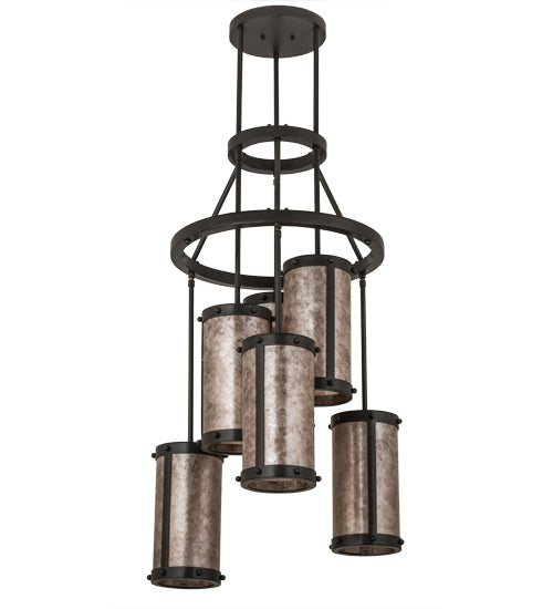 Meyda Lighting Cartier 24" 6-Light Timeless Bronze Cascading Chandelier With Silver Mica Shade Glass