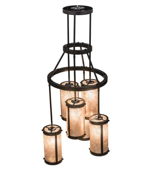 Meyda Lighting Cartier 24" 6-Light Timeless Bronze Cascading Chandelier With Silver Mica Shade Glass
