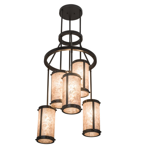 Meyda Lighting Cartier 24" 6-Light Timeless Bronze Cascading Chandelier With Silver Mica Shade Glass