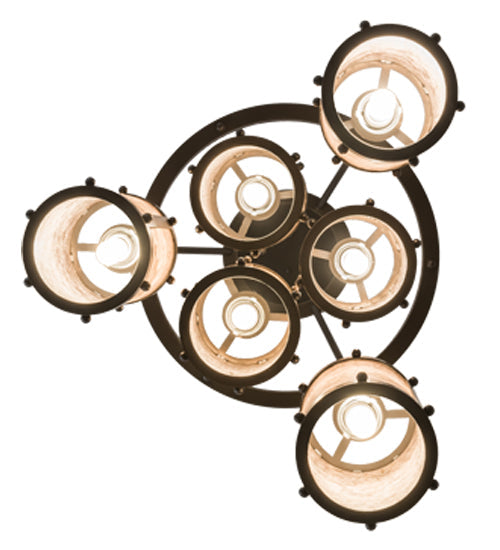 Meyda Lighting Cartier 24" 6-Light Timeless Bronze Cascading Chandelier With Silver Mica Shade Glass