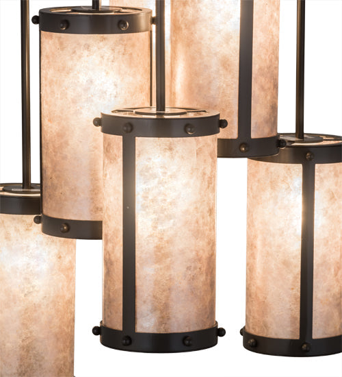 Meyda Lighting Cartier 24" 6-Light Timeless Bronze Cascading Chandelier With Silver Mica Shade Glass