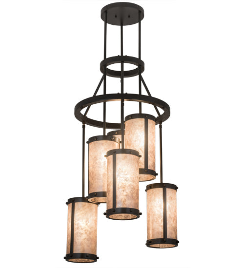 Meyda Lighting Cartier 24" 6-Light Timeless Bronze Cascading Chandelier With Silver Mica Shade Glass