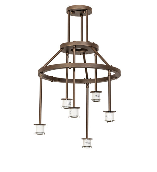 Meyda Lighting Cartier 24" 6-Light Tyler Bronze Cascading Chandelier With Beige Sahara Taupe Idalight Shade