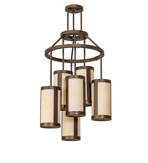 Meyda Lighting Cartier 24" 6-Light Tyler Bronze Cascading Chandelier With Beige Sahara Taupe Idalight Shade