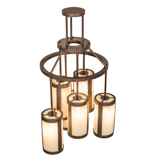 Meyda Lighting Cartier 24" 6-Light Tyler Bronze Cascading Chandelier With Beige Sahara Taupe Idalight Shade