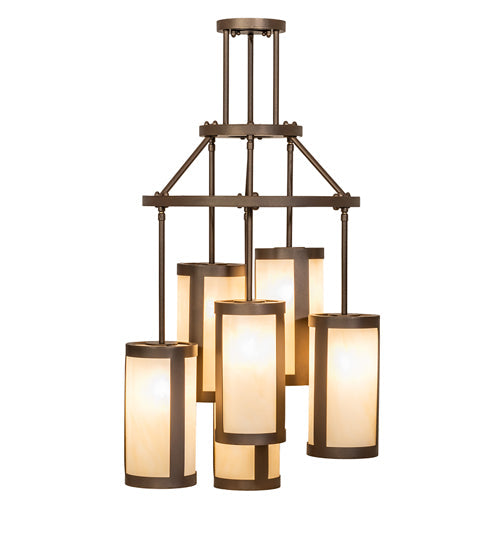 Meyda Lighting Cartier 24" 6-Light Tyler Bronze Cascading Chandelier With Beige Sahara Taupe Idalight Shade