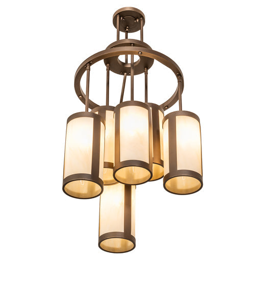 Meyda Lighting Cartier 24" 6-Light Tyler Bronze Cascading Chandelier With Beige Sahara Taupe Idalight Shade
