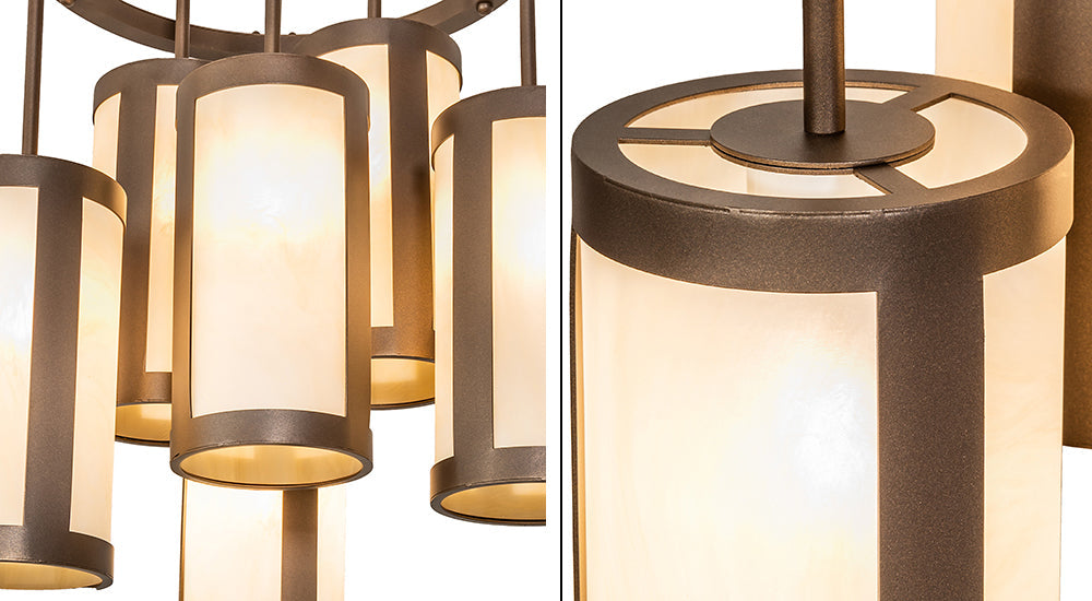 Meyda Lighting Cartier 24" 6-Light Tyler Bronze Cascading Chandelier With Beige Sahara Taupe Idalight Shade