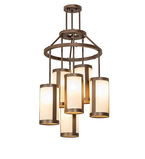 Meyda Lighting Cartier 24" 6-Light Tyler Bronze Cascading Chandelier With Beige Sahara Taupe Idalight Shade