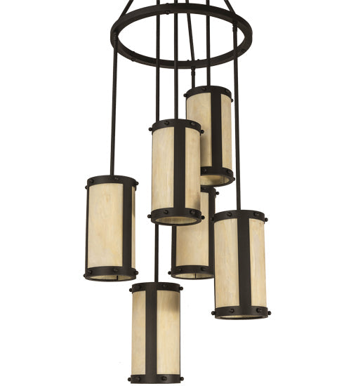 Meyda Lighting Cartier 24" 6-Light Wrought Iron Cascading Chandelier With Creme Carrara Idalight Shade