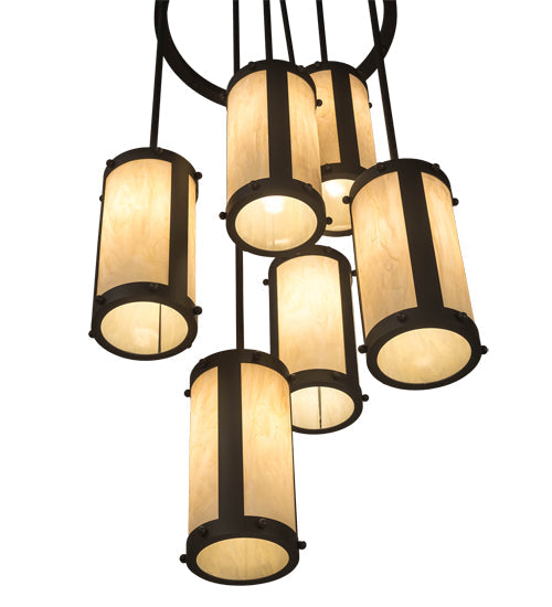 Meyda Lighting Cartier 24" 6-Light Wrought Iron Cascading Chandelier With Creme Carrara Idalight Shade