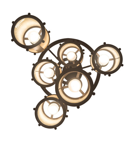 Meyda Lighting Cartier 24" 6-Light Wrought Iron Cascading Chandelier With Creme Carrara Idalight Shade