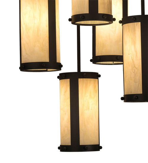 Meyda Lighting Cartier 24" 6-Light Wrought Iron Cascading Chandelier With Creme Carrara Idalight Shade