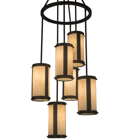 Meyda Lighting Cartier 24" 6-Light Wrought Iron Cascading Chandelier With Creme Carrara Idalight Shade