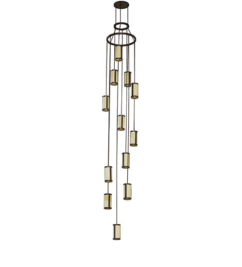 Meyda Lighting Cartier 30" 12-Light Mahogany Bronze Cascading Chandelier With Beige Botticino Idalight Shade