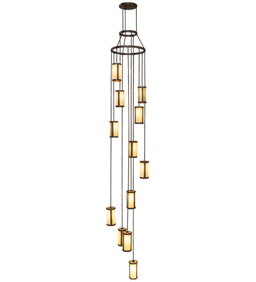 Meyda Lighting Cartier 30" 12-Light Mahogany Bronze Cascading Chandelier With Beige Botticino Idalight Shade