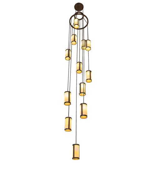 Meyda Lighting Cartier 30" 12-Light Mahogany Bronze Cascading Chandelier With Beige Botticino Idalight Shade