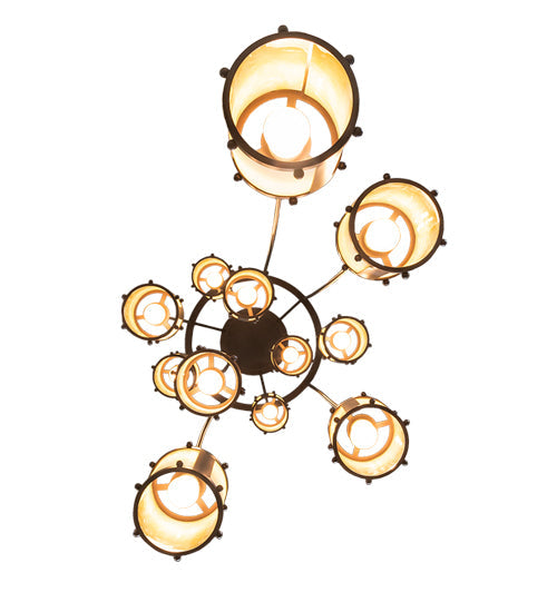 Meyda Lighting Cartier 30" 12-Light Mahogany Bronze Cascading Chandelier With Beige Botticino Idalight Shade