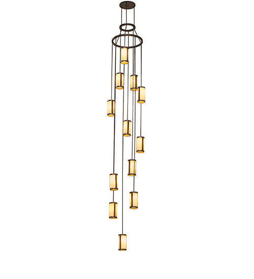 Meyda Lighting Cartier 30" 12-Light Mahogany Bronze Cascading Chandelier With Beige Botticino Idalight Shade