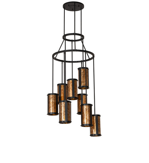 Meyda Lighting Cartier 30" 9-Light Blackwash Cascading Chandelier With Amber Mica Shade Glass
