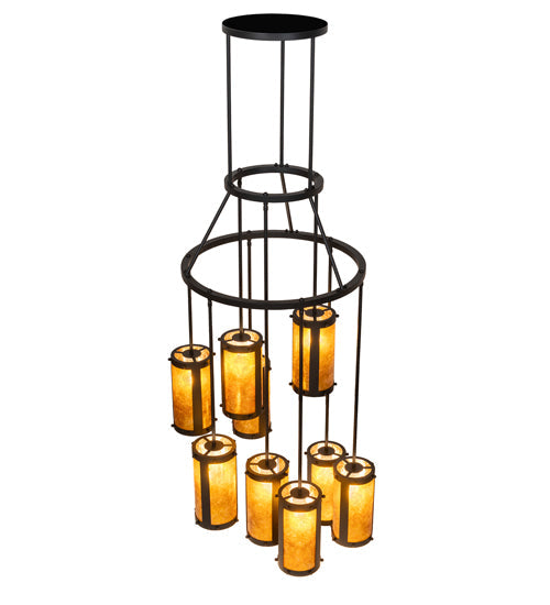 Meyda Lighting Cartier 30" 9-Light Blackwash Cascading Chandelier With Amber Mica Shade Glass