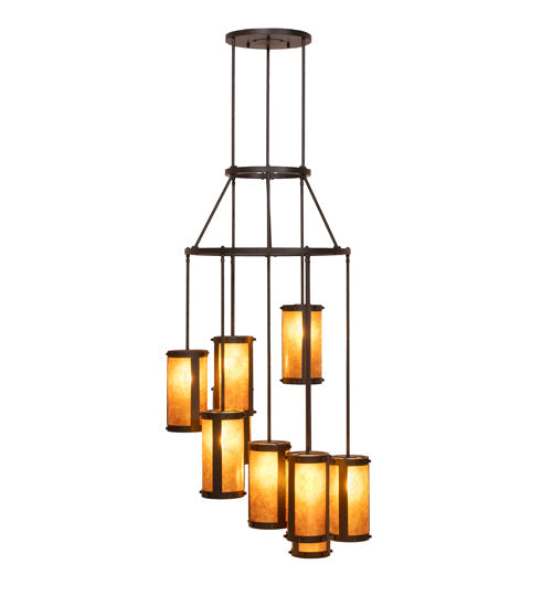 Meyda Lighting Cartier 30" 9-Light Blackwash Cascading Chandelier With Amber Mica Shade Glass