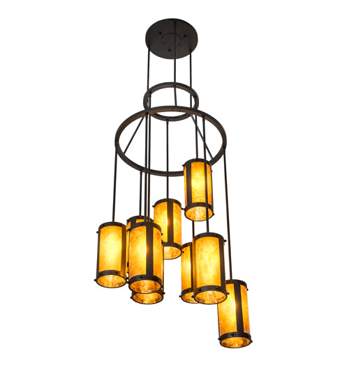 Meyda Lighting Cartier 30" 9-Light Blackwash Cascading Chandelier With Amber Mica Shade Glass