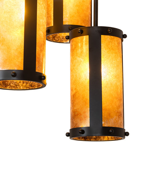 Meyda Lighting Cartier 30" 9-Light Blackwash Cascading Chandelier With Amber Mica Shade Glass