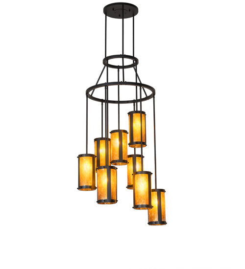 Meyda Lighting Cartier 30" 9-Light Blackwash Cascading Chandelier With Amber Mica Shade Glass