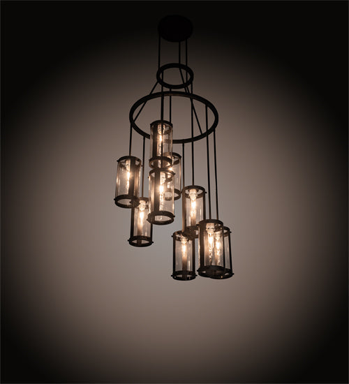 Meyda Lighting Cartier 30" 9-Light Oil Rubbed Bronze Cascading Chandelier With Clear Antique Window Shade Glass