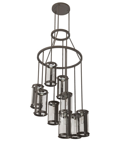 Meyda Lighting Cartier 30" 9-Light Oil Rubbed Bronze Cascading Chandelier With Clear Antique Window Shade Glass