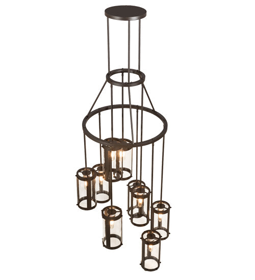 Meyda Lighting Cartier 30" 9-Light Oil Rubbed Bronze Cascading Chandelier With Clear Antique Window Shade Glass