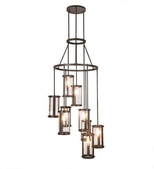Meyda Lighting Cartier 30" 9-Light Oil Rubbed Bronze Cascading Chandelier With Clear Antique Window Shade Glass