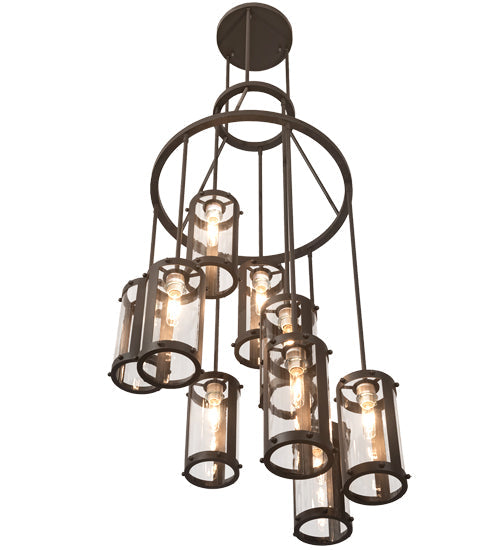 Meyda Lighting Cartier 30" 9-Light Oil Rubbed Bronze Cascading Chandelier With Clear Antique Window Shade Glass