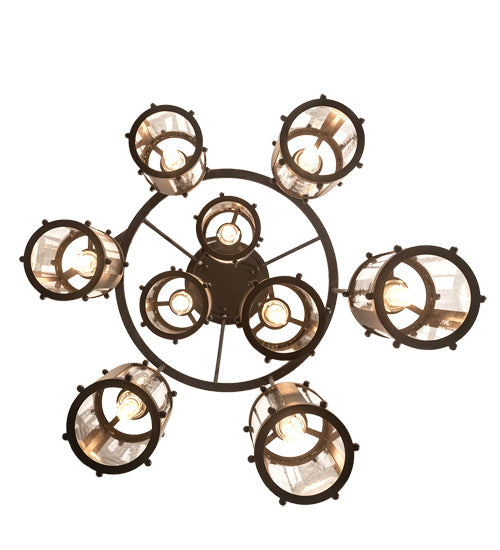 Meyda Lighting Cartier 30" 9-Light Oil Rubbed Bronze Cascading Chandelier With Clear Antique Window Shade Glass