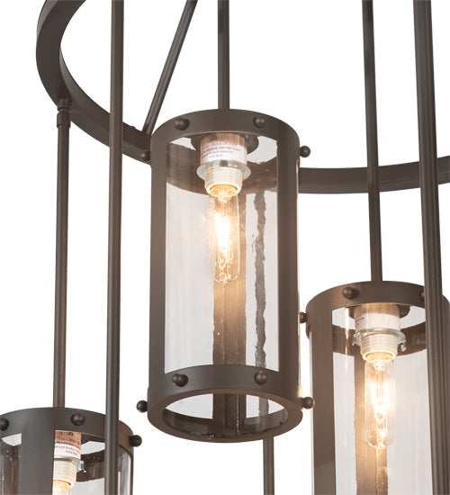 Meyda Lighting Cartier 30" 9-Light Oil Rubbed Bronze Cascading Chandelier With Clear Antique Window Shade Glass