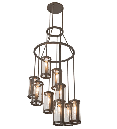 Meyda Lighting Cartier 30" 9-Light Oil Rubbed Bronze Cascading Chandelier With Clear Antique Window Shade Glass